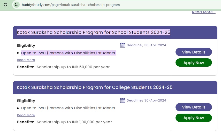 Kotak Suraksha Scholarship application