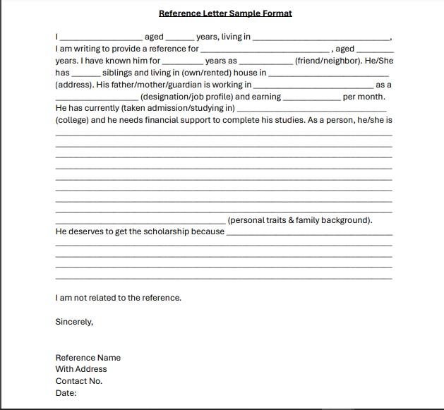 swami dayanand scholarship reference letter format