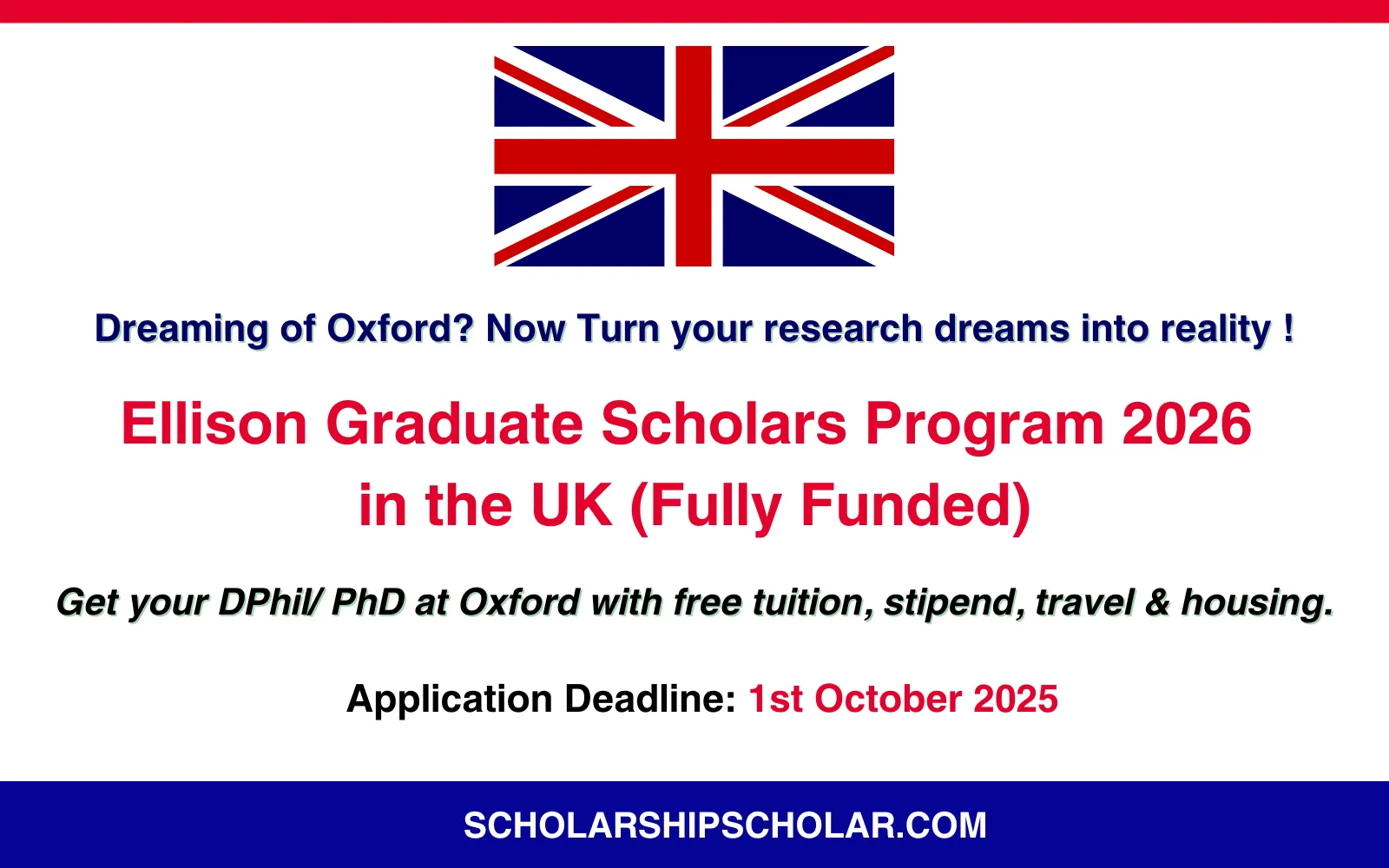 Ellison Graduate Scholars Program 2026 in the UK (Fully Funded)