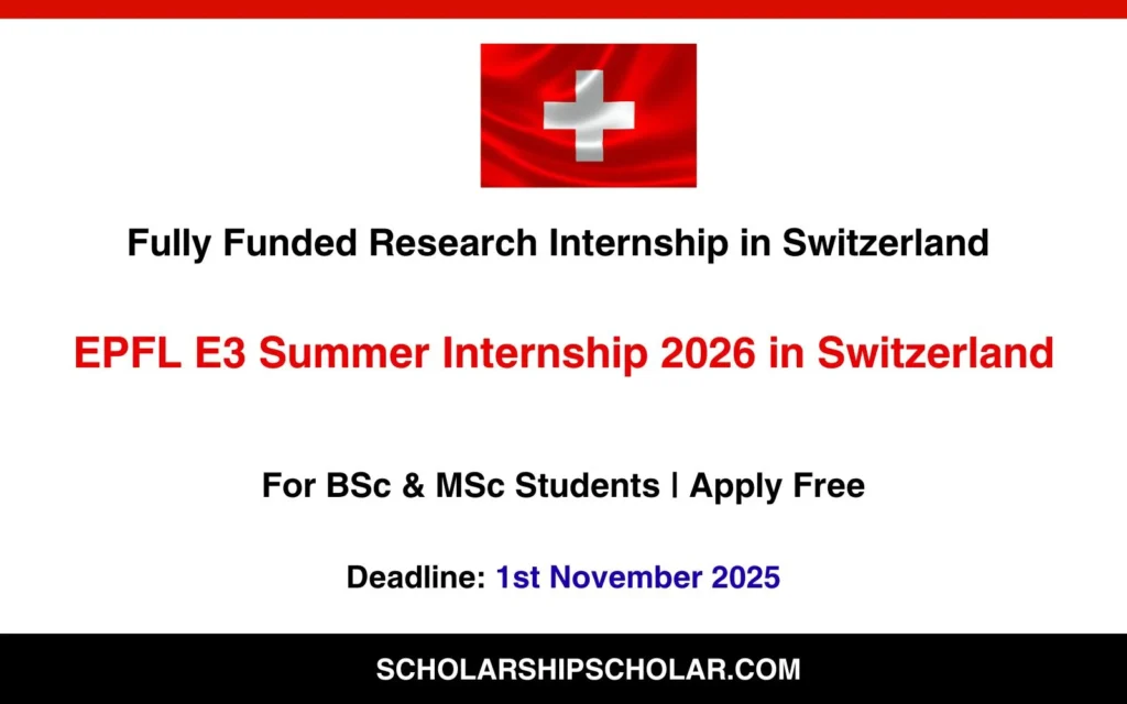 EPFL E3 Summer Internship 2026 in Switzerland