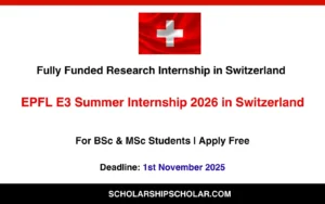 EPFL E3 Summer Internship 2026 in Switzerland