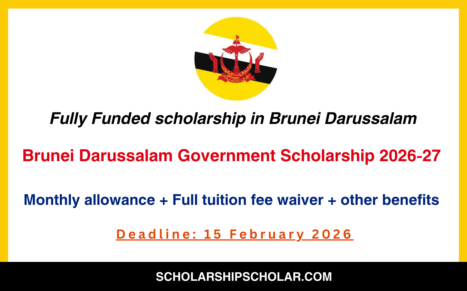 Brunei Darussalam Government Scholarship 2026-27