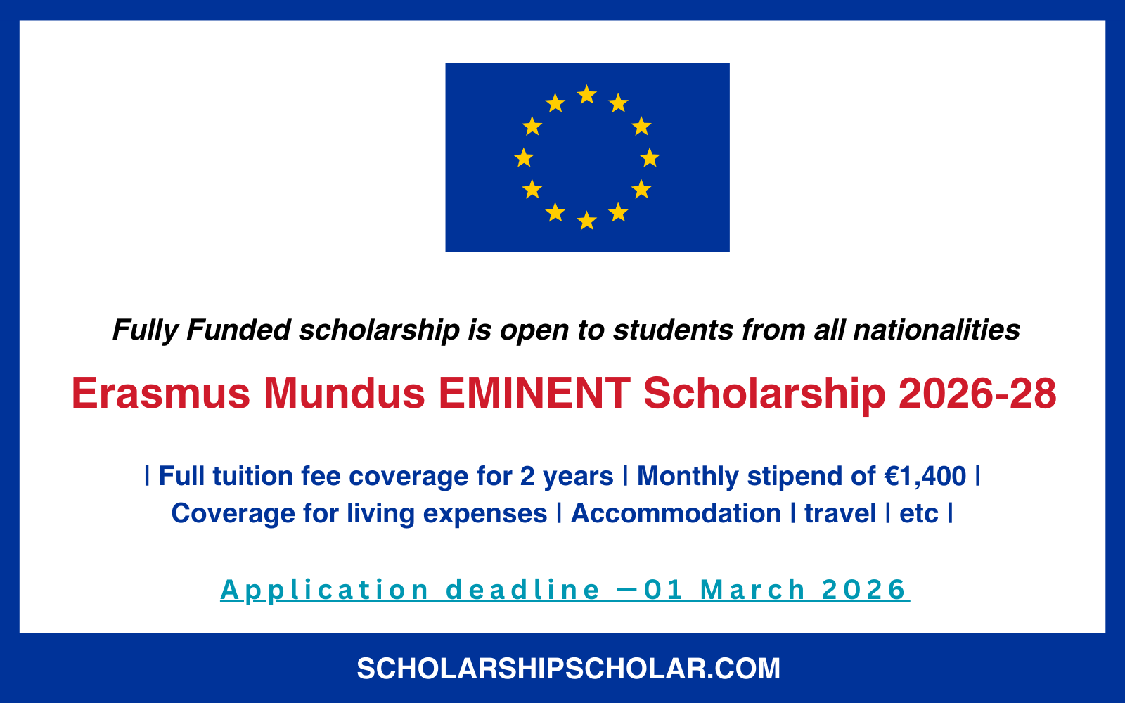 Erasmus Mundus EMINENT Scholarship 2026-28